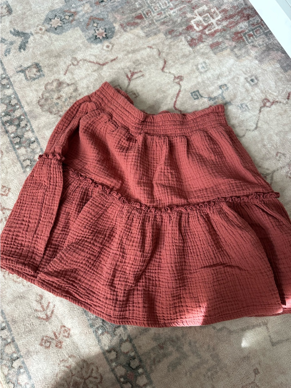 Textured Rust-Red Cotton Shorts